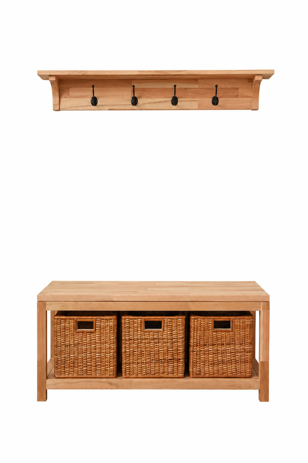 Mueble Recibidor Grande de madera con perchero y almacenaje